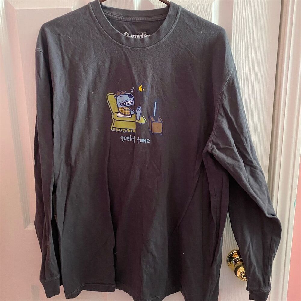 Life Is Good Men's XL Black Graphic Long Sleeve T-Shirt Dog Theme